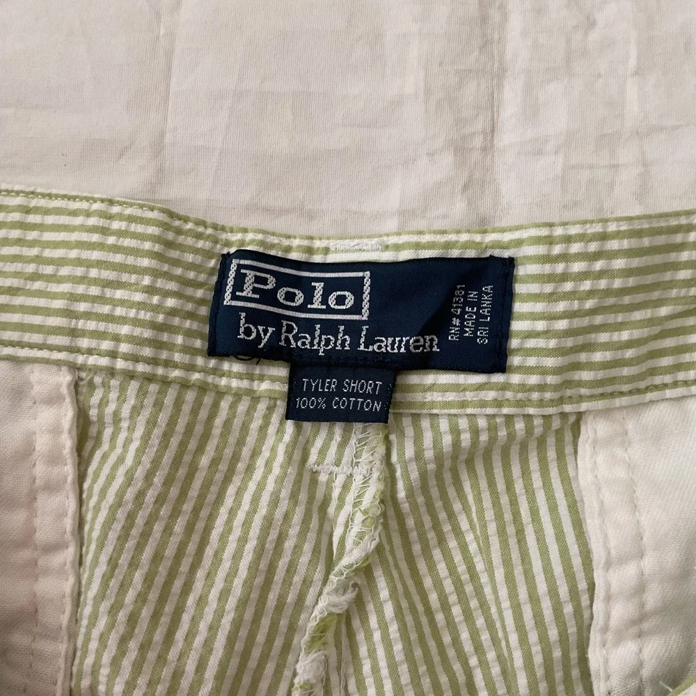 Polo Ralph Lauren Tyler Short Mens 33 Green White Striped Seersucker Pleated VTG